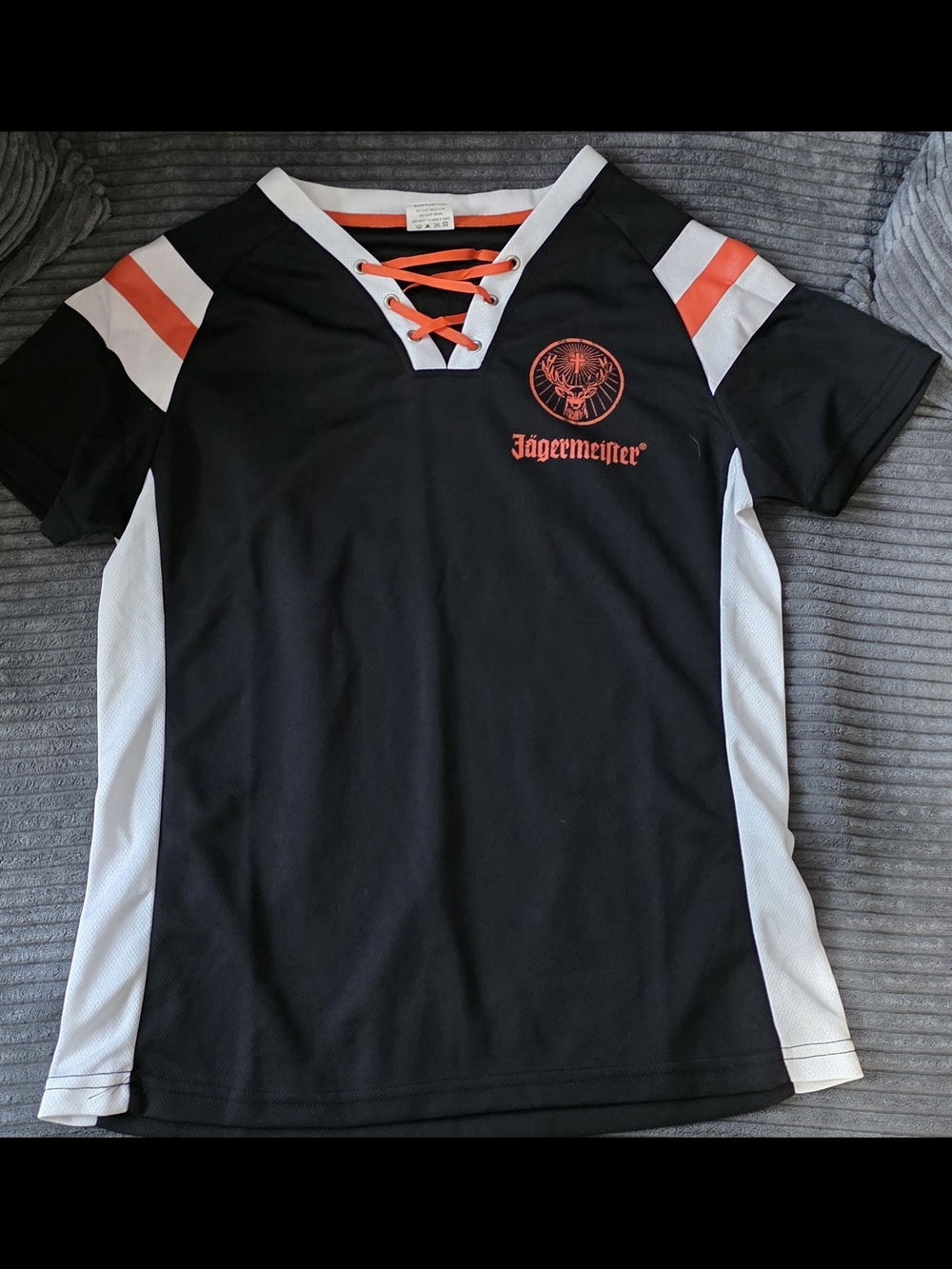 Jagermeister Black, White & Orange Lace-Up Women's Jersey Type Shirt